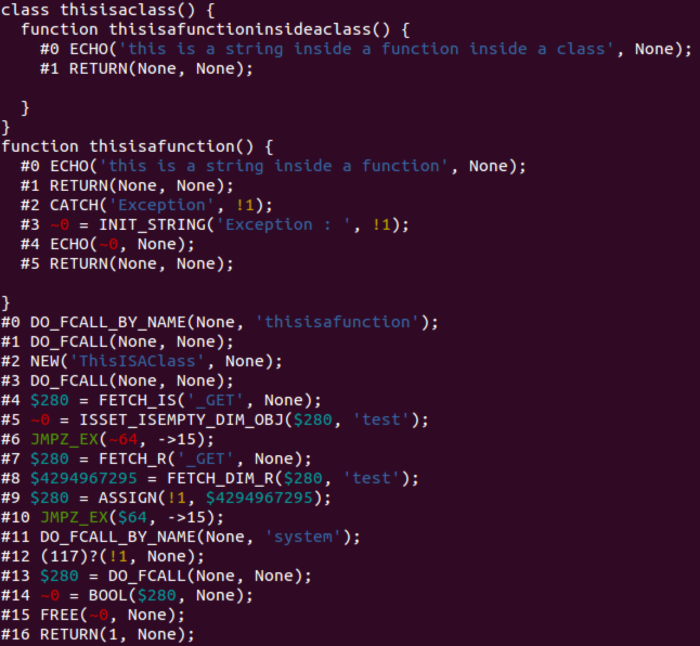 Disassembled classes and functions
